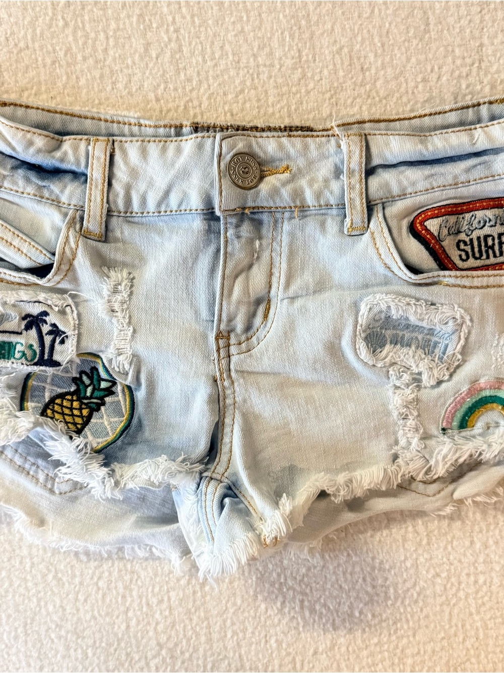 Hot Kiss Light Blue Distressed Embroidered Denim Shorts